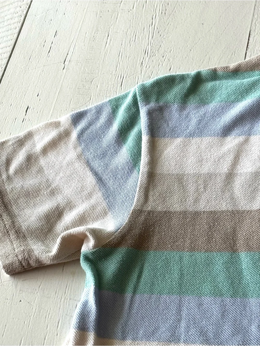 Vintage kids Lacoste Striped Polo in Mint, Light Blue & Taupe